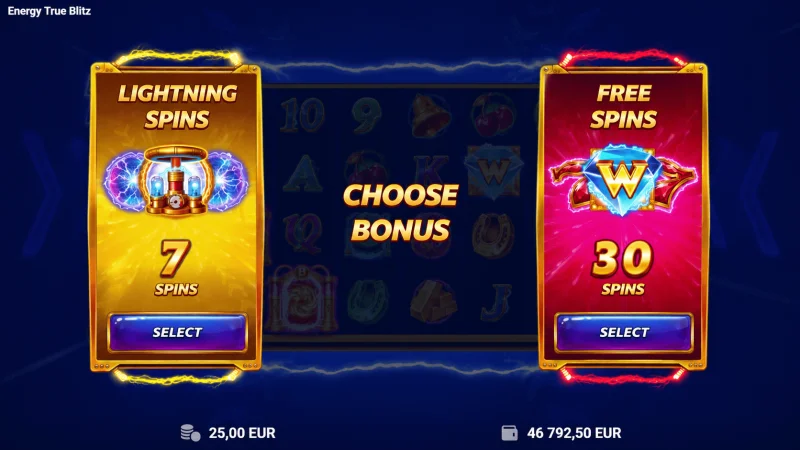 Energy True Blitz - keuze van de Lightning Spins-optie