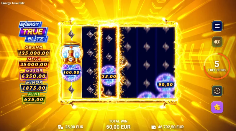 Energy True Blitz - bliksemschichten en spins in het hoofdspel