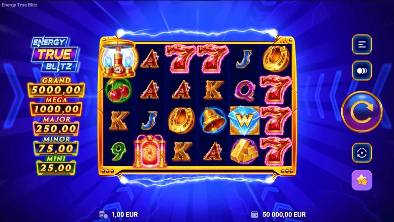 Energy True Blitz - spelscherm met 6x4 rollen